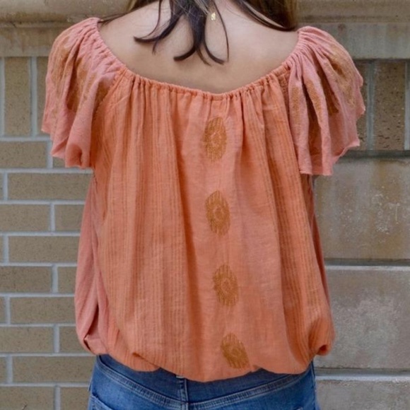 Free People Pukka Peasant Top Coral - Picture 2 of 3